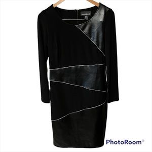 Frank Lyman Design Black Asymmetrical Zip Faux Leather Abstract Evening Dress 6